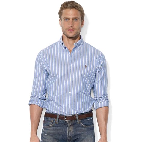 lyst ralph lauren classic fit long sleeve striped cotton oxford shirt