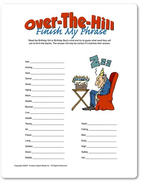 printable   hill finish  phrase  birthday party games