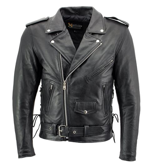 xelement  ruffian mens classic black motorcycle side lace leather jacket   armor