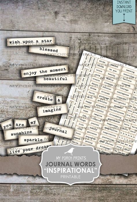 journal words inspirational junk journal phrases mixed etsy journal