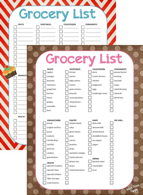 priss purple grocery list printable