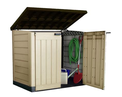 keter store   max outdoor plastic garden storage shed beige  brown      cm