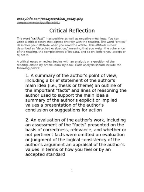 write critical reflection essays argument