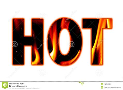 hot word in capital letters filled with flames and sparks stock