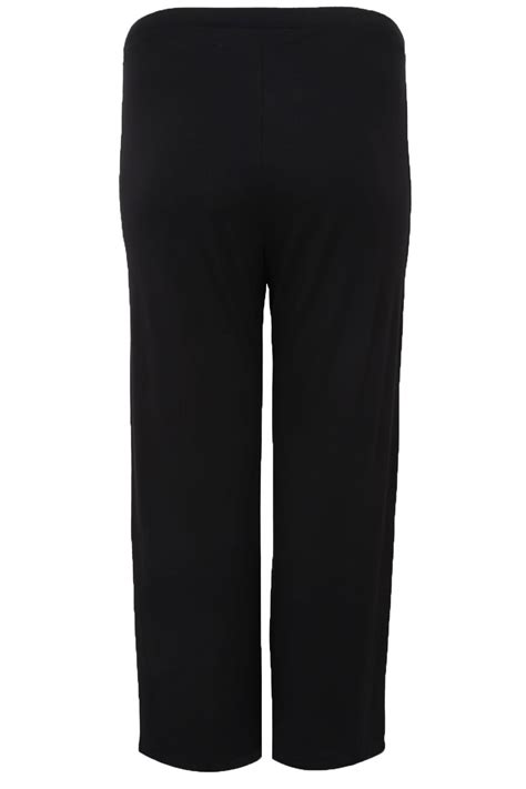black wide leg pull on stretch jersey yoga trousers plus size 16 to 36