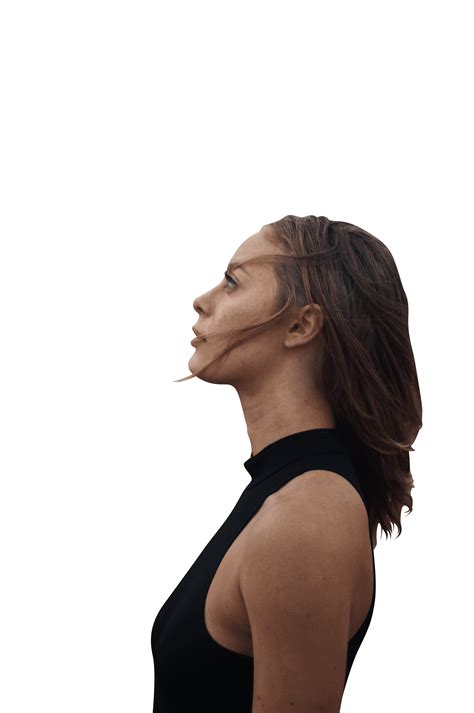 woman sideview wearing black  shirt portrait transparent background