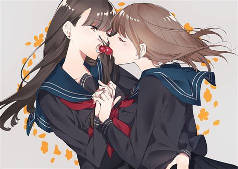 cherry kiss anime couple couple anime school uniform embrace long