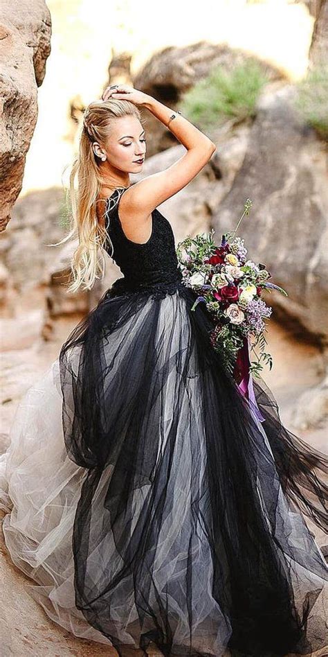 tulle  lace boho ballgown style wedding dress black wedding dresses black wedding gowns