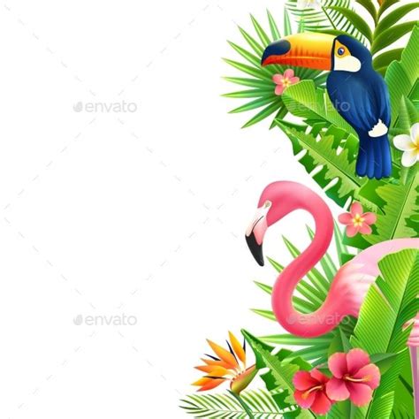 Tropical Rainforest Flamingo Vertical Colorful Birds Of