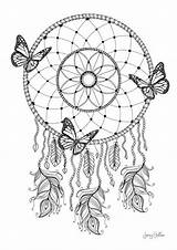 Dream Catcher Coloring Pages Mandala Butterfly Drawing Catchers Mandalas Papillon sketch template
