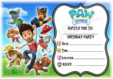paw patrol birthday invitation template
