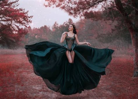 Attractive Seductive Sexy Fantasy Witch Levitating In Air Woman With