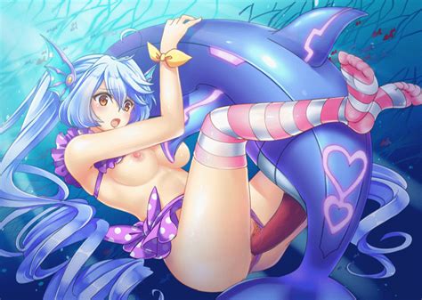 rule 34 animated blue hair breasts dolphin feral on female kamihime project r leg lock legs
