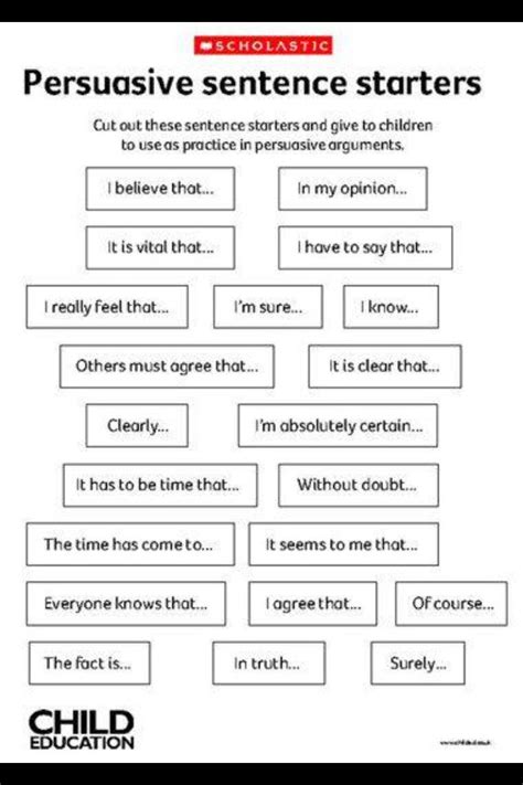 sentence starters  argument writing  writing process sentence