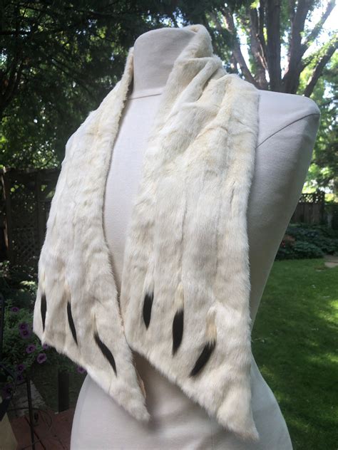 white ermine fur scarf luxurious vintage real fur boho 1950s etsy