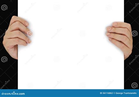 hands holding blank paper stock photo image  announcement