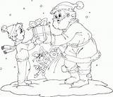 Santa Giving Gift Boy Coloring Christmas Finished sketch template