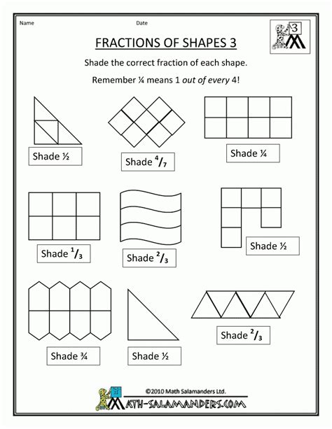 stars  pis ahmedabad std iii math fraction practice sheets