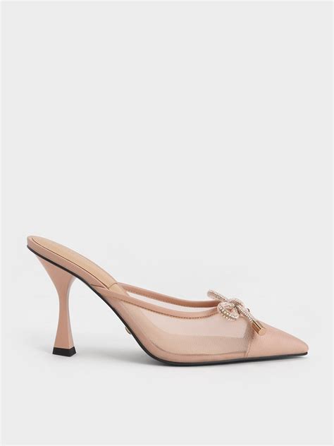 Nude Bow Tie Mesh Mules Charles And Keith Il