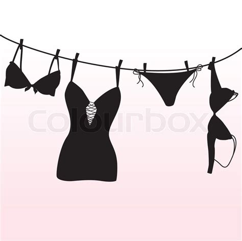 Pantie Bra And Lingerie Hanging On Rope Stock Vector
