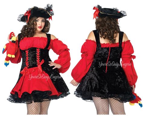 sexy plus size red pirate wench halloween costume off shoulder dress 1x