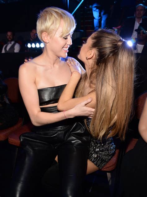 miley cyrus and ariana grande pictures of celebrities together at the mtv vmas 2014 popsugar