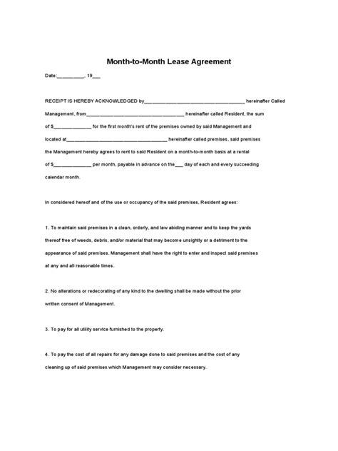 month  month rental agreement form   templates   word