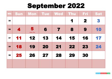 september  printable monthly calendar  holidays