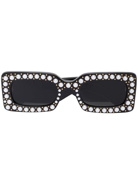 gucci hollywood forever faux pearl embellished sunglasses in black lyst