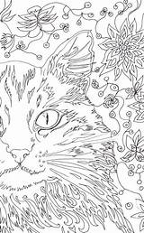 Coloring Pages Cat Printable Adult Adults Therapy Digital Floral sketch template