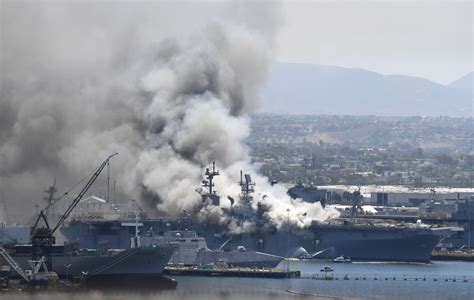 injured  fire aboard ship  naval base san diego
