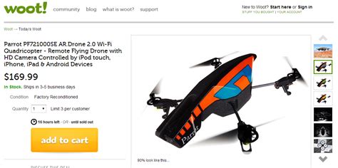 deal alert refurbished parrot ar drone   sale      woot