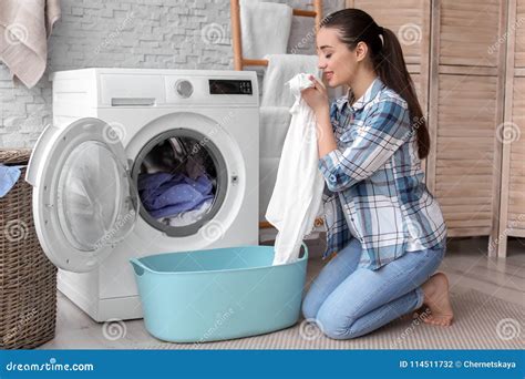 young woman  laundry stock photo image  adult