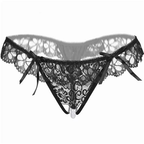 Hot Sexy Underwear Women Thong Bow Lace Crotchless Intimates Sexy