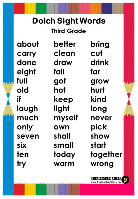 th grade dolch sight word list basic sight words sight words list hot