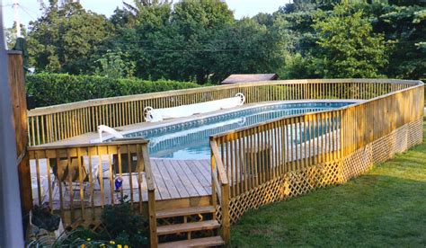 oval  ground pool  deck pools backyards