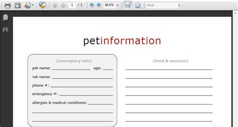 pet information printable