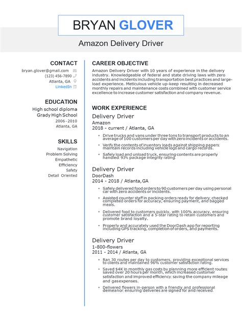 amazon delivery driver resume docx word docx word