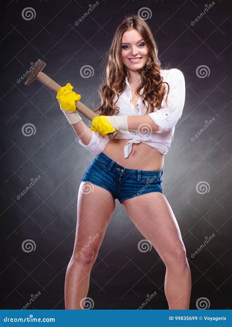Alluring Woman Holding Hammer Feminism Stock Image Image Of Sensual