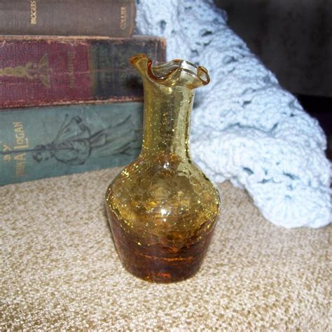 Vintage Crackle Glass Vase Vintage Amber By Gypsummoonvintage