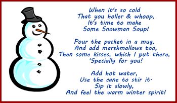 cozy winter treat snowman soup poem gift tags