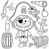 Capitano Pirata Schip Kapitein Varen Treasure Stuurwiel Vectorreeks Piraat Boekpagina Kleurende sketch template
