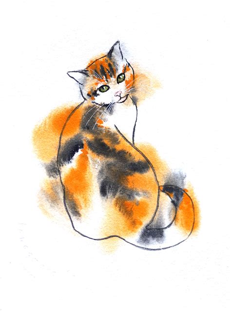 calico cat painting cat original watercolor cat lover gift animal art