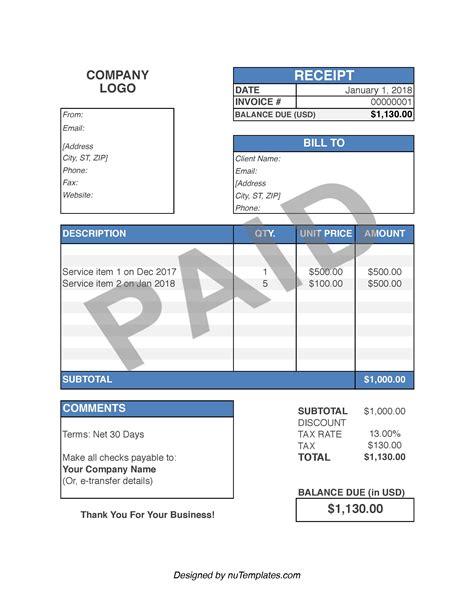 printable payment receipt template sampletemplatess payment receipt ronald wall