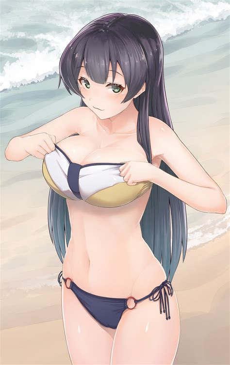 Wallpaper Long Hair Anime Girls Green Eyes Beach