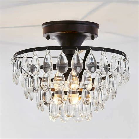 black flush mount ceiling light fixture modern metal chandelier crystal semi  walmartcom