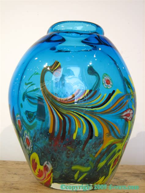 Murano Vase Art Glass Blue Floral 20th Century Italian