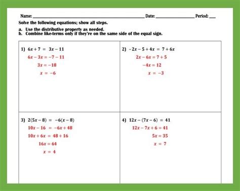 solving multi step equations practice worksheet solving multi step
