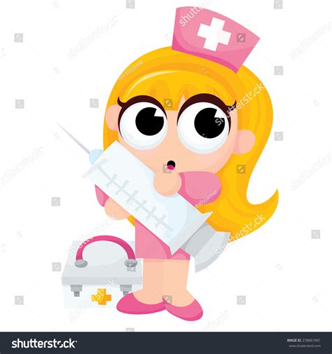 Cute Cartoon Nurse Big Syringe First Stock Vector 278067401 Shutterstock