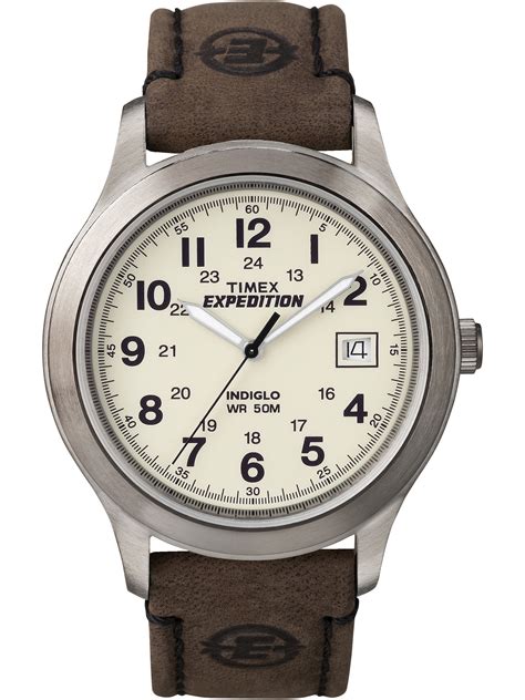 timex mens expedition metal field  brown leather strap walmartcom